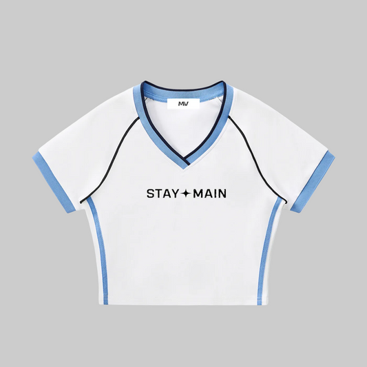 Contrast Trim V-Neck Crop T-Shirt