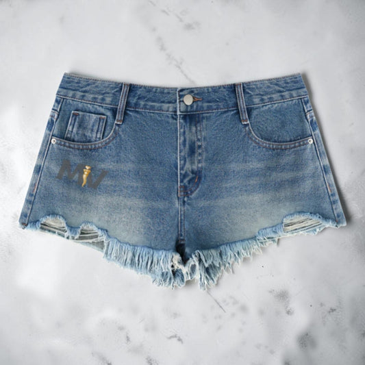 Vintage Wash Raw Hem Denim Shorts